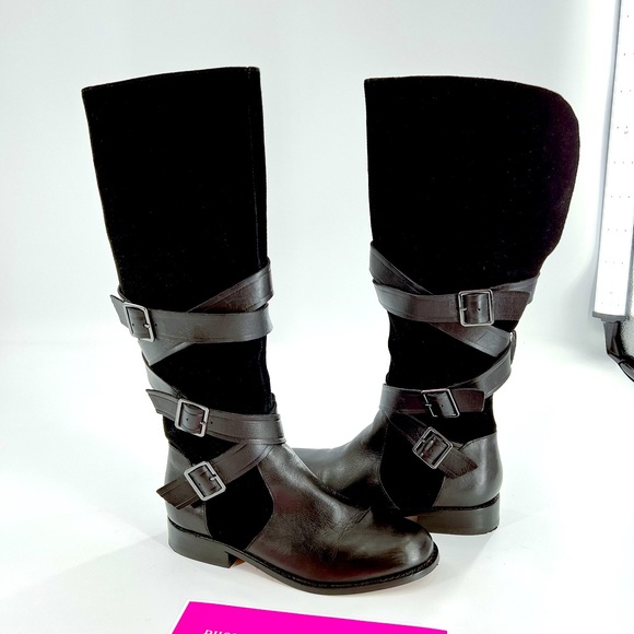 G.I.L.I Leather Tall Shaft Boots - Rivine , Black, Size 7 Black Leather/Suede - Picture 14 of 16